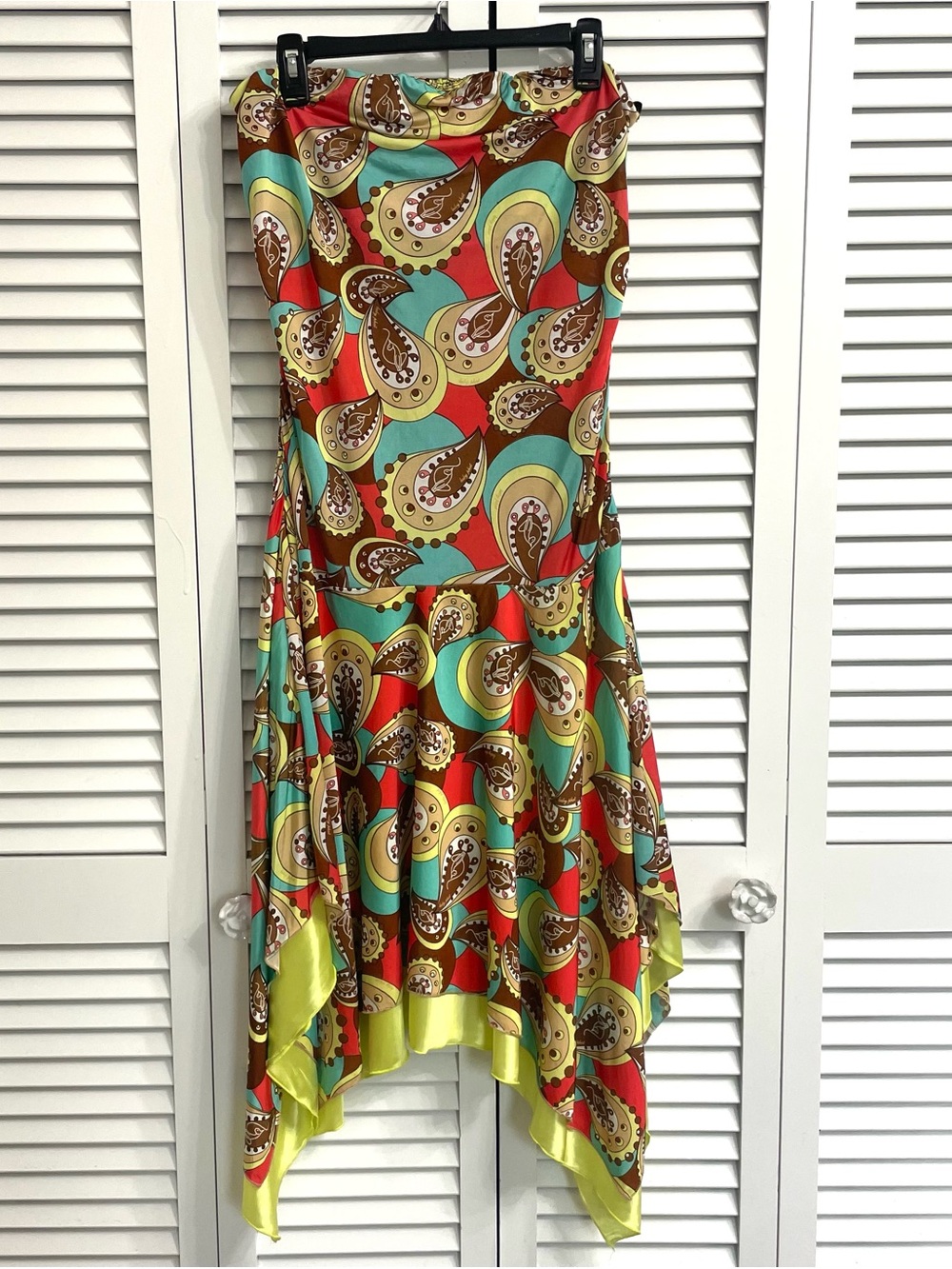 Vtg Y2K Baby Phat Handkerchief Hem Asymmetric Dress Paisley Tube Top Sz 1X